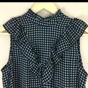 Sleeveless Ruffle Bib High Neck Top S blue cute